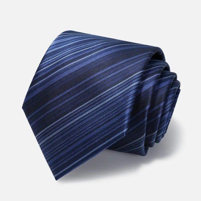 

High Quality 2024 Designer New Fashion Dark Blue Gradient Striped 8cm Ties for Men Zipper Necktie Work Formal Suit with Gift