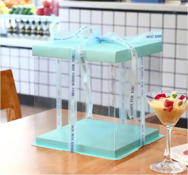 26*26*32 centimetri di trasporto di Alta Trasparente Piazza 10 pollici 2 livelli Torta Scatola di Imballaggio del Regalo Torta Trasparente scatola