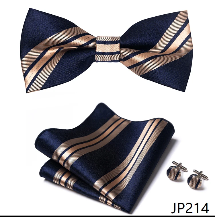 Great Quality Silver Office Butterfly Hanky Cufflink Set Bowtie For Men Geometric Hombre Formal Clothing