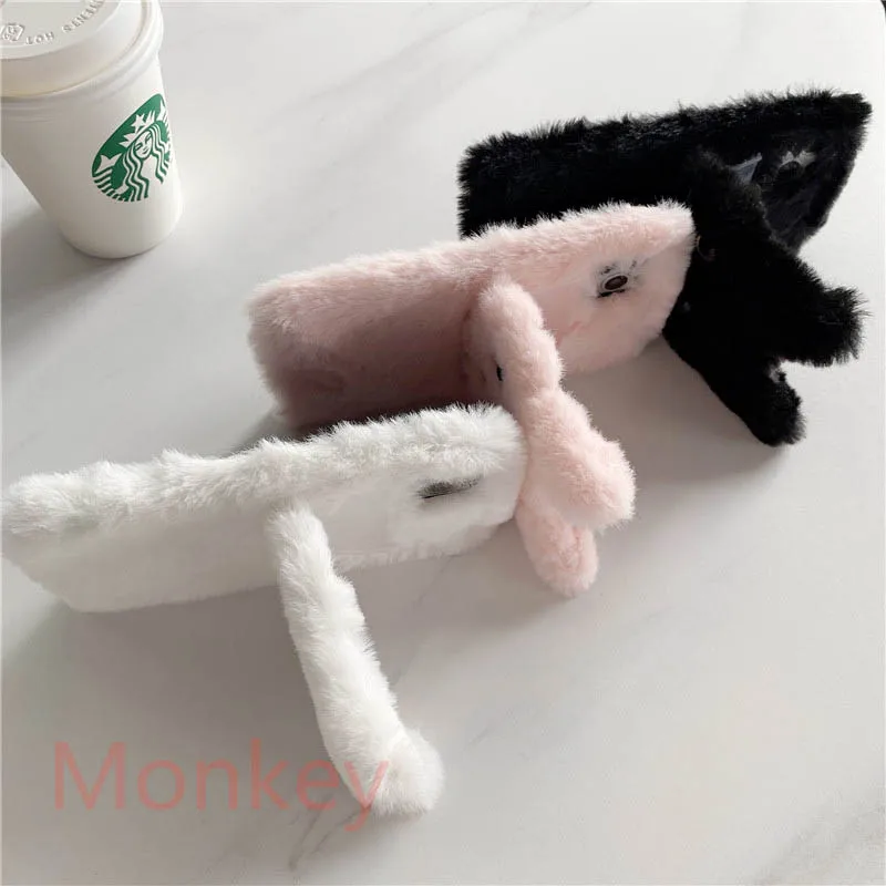 Fur Plush 3D Cat Ears Phone Case For OPPO Reno 6 5 4 Lite 3 Pro 2 5F 4F 4Z 2Z 2F Find X2 X3 pro Warm Winter Silicone Back Covers