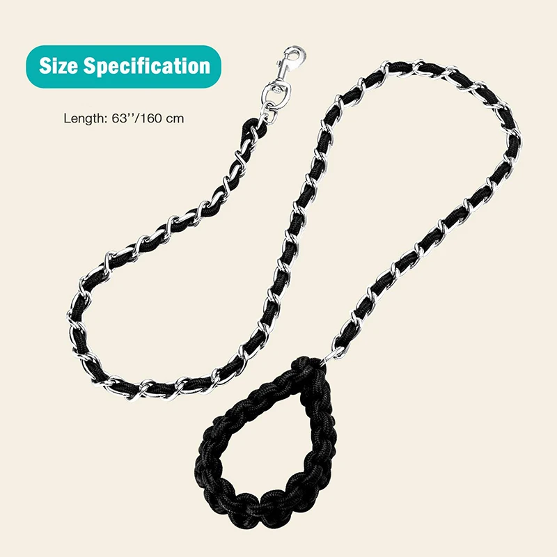 Benepaw  Heavy Duty Metal Chain Dog Leash Soft Anti Bite Nylon Braided Handle Pet Lead Training Rope Leads For Medium Big Dogs