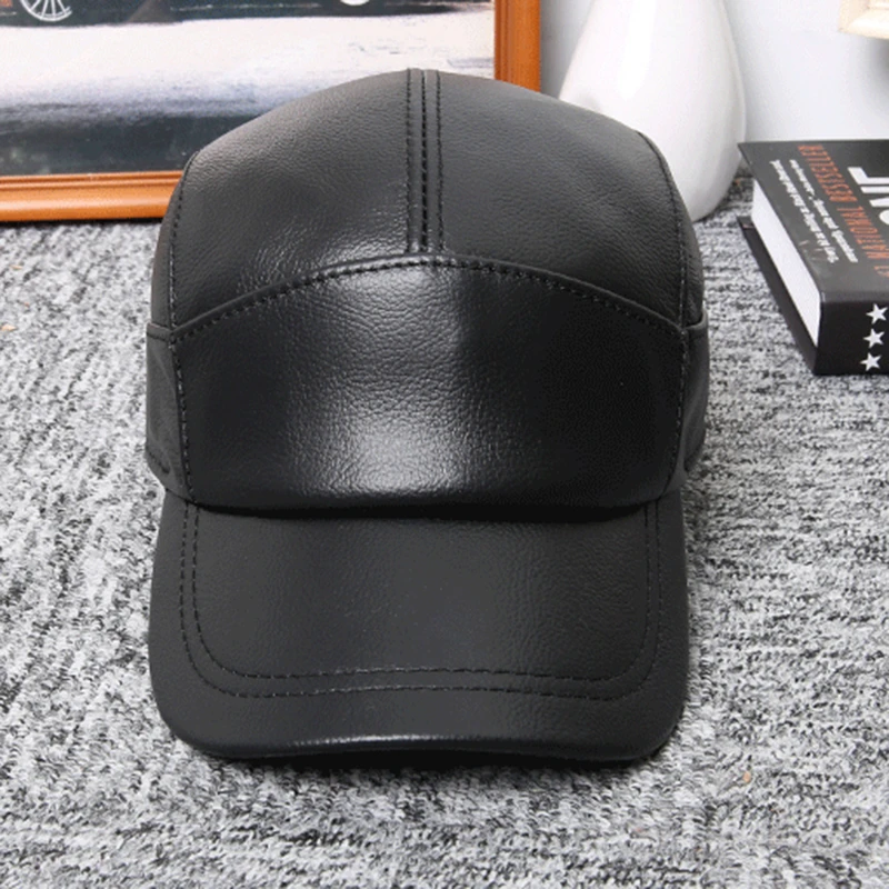 New 2024 Spring/Winter Man Genuine Leather Baseball Caps Male Casual Cowhide Warm 55-60 Adjustable Sprot Flight Hats