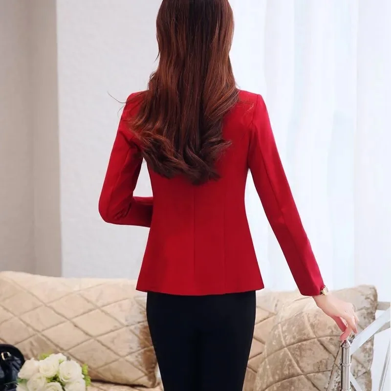 2023 Autumn New Women\'s Blazer Red Color Matching Single Button Long Sleeve Temperament Lady Lining Suit Jacket Femme Black  530