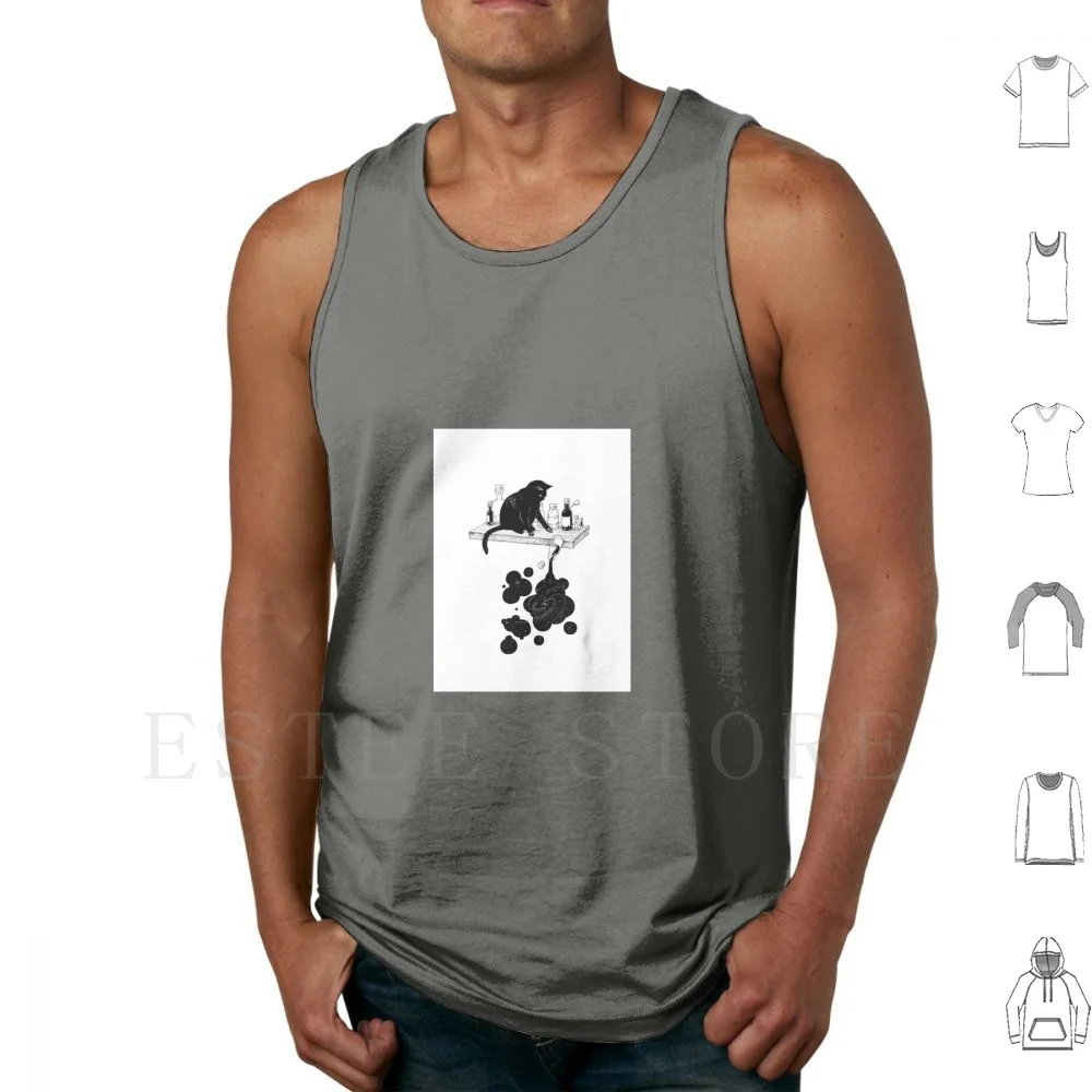 Te Magic Cat Tank Tops Vest Cotton Cat Magic Spells Universe Black White Cute