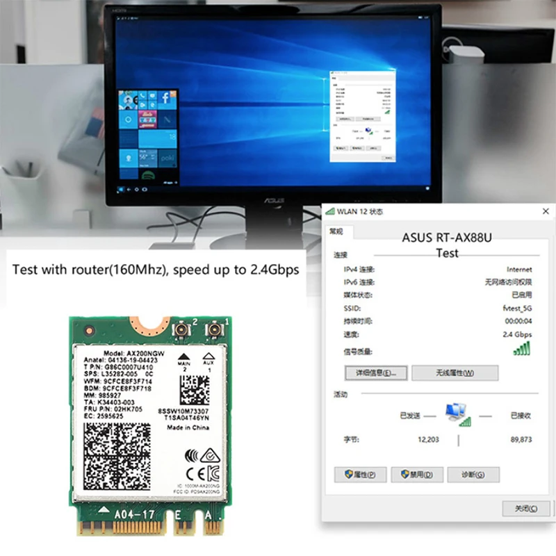 Kit de escritorio intel ax200 wifi 6 m. 2 2,4g/5g bluetooth 5,0 802 Adaptador de tarjeta inalámbrica Ax200ngw, antena 11ax / ac 3000mbps dual