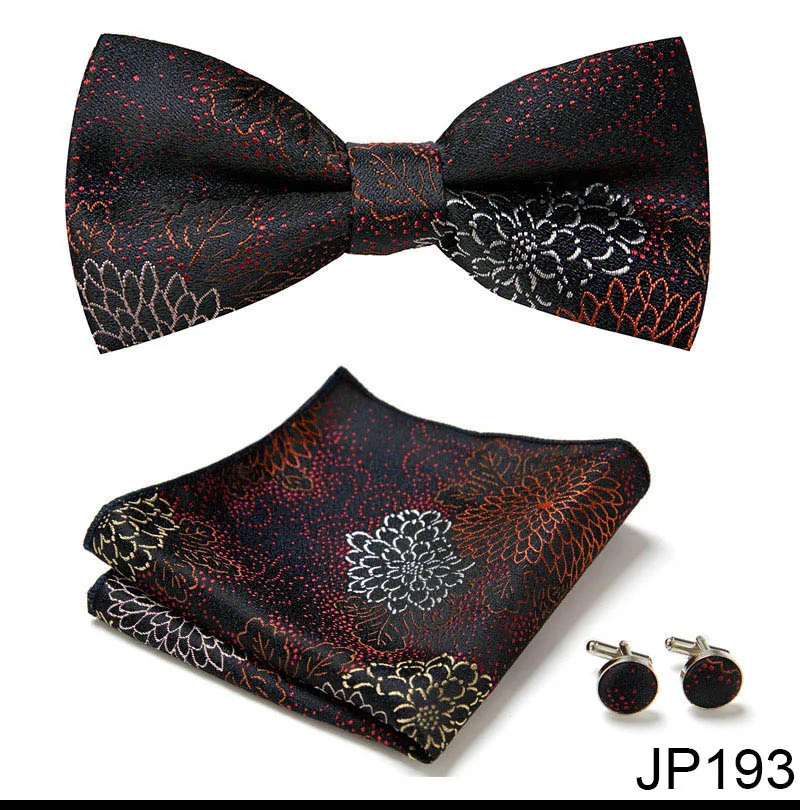 Great Quality Silver Office Butterfly Hanky Cufflink Set Bowtie For Men Geometric Hombre Formal Clothing