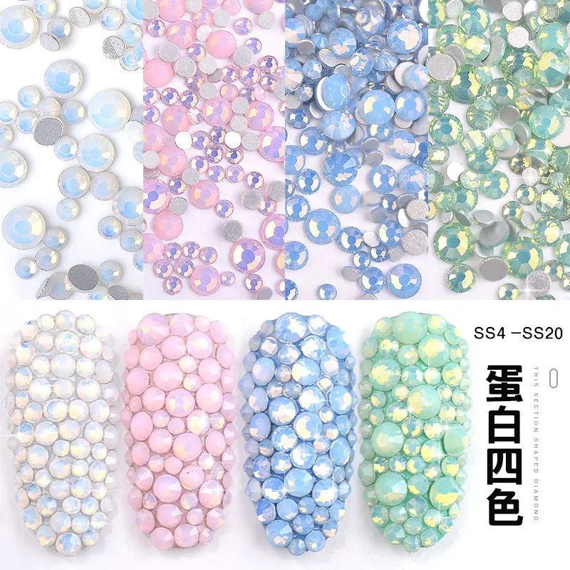 1pack Opal Nails Art Rhinestone Decorations 3D Crystal Colorful Flatback Glass Nail Art Decorations Glitter Mixed Size(SS4-SS20)