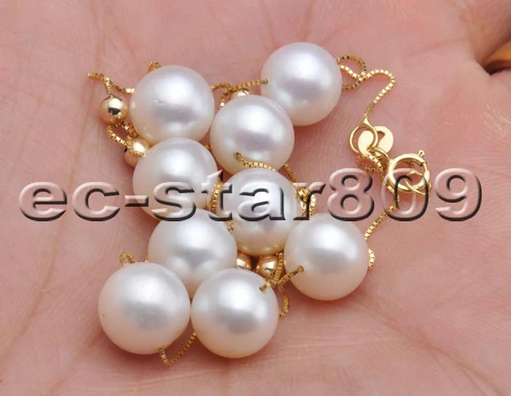 

P5944 AAA++ 18" 9mm White Round AKOYA Pearl 14k Solid Gold Bead Chain Women Fine Jewelry