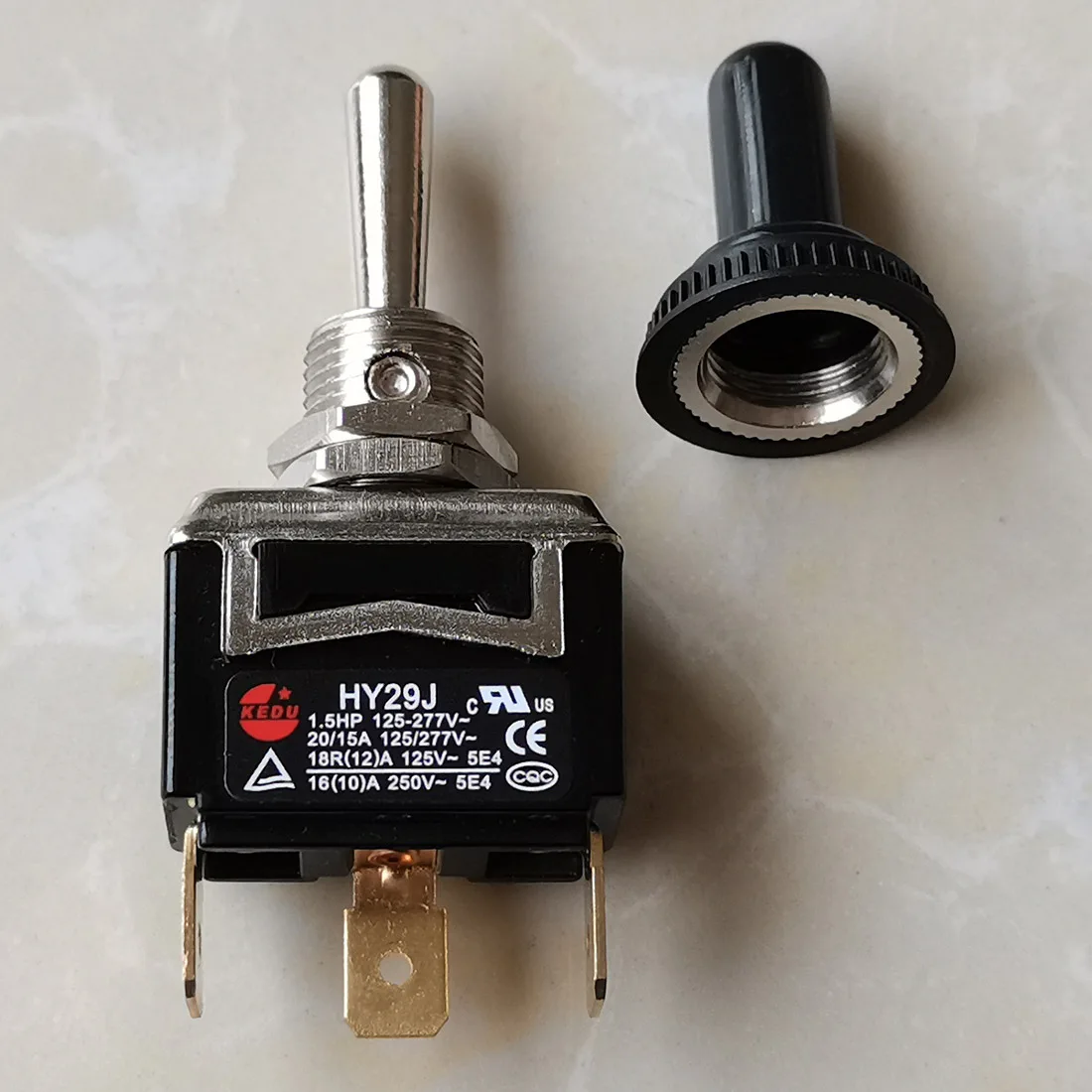 KEDU HY29J Toggle Switch With Silicone Protection Cover SPDT (ON)-OFF-(ON) Bilateral Automatic Reset Function 18(12)A 250V CE