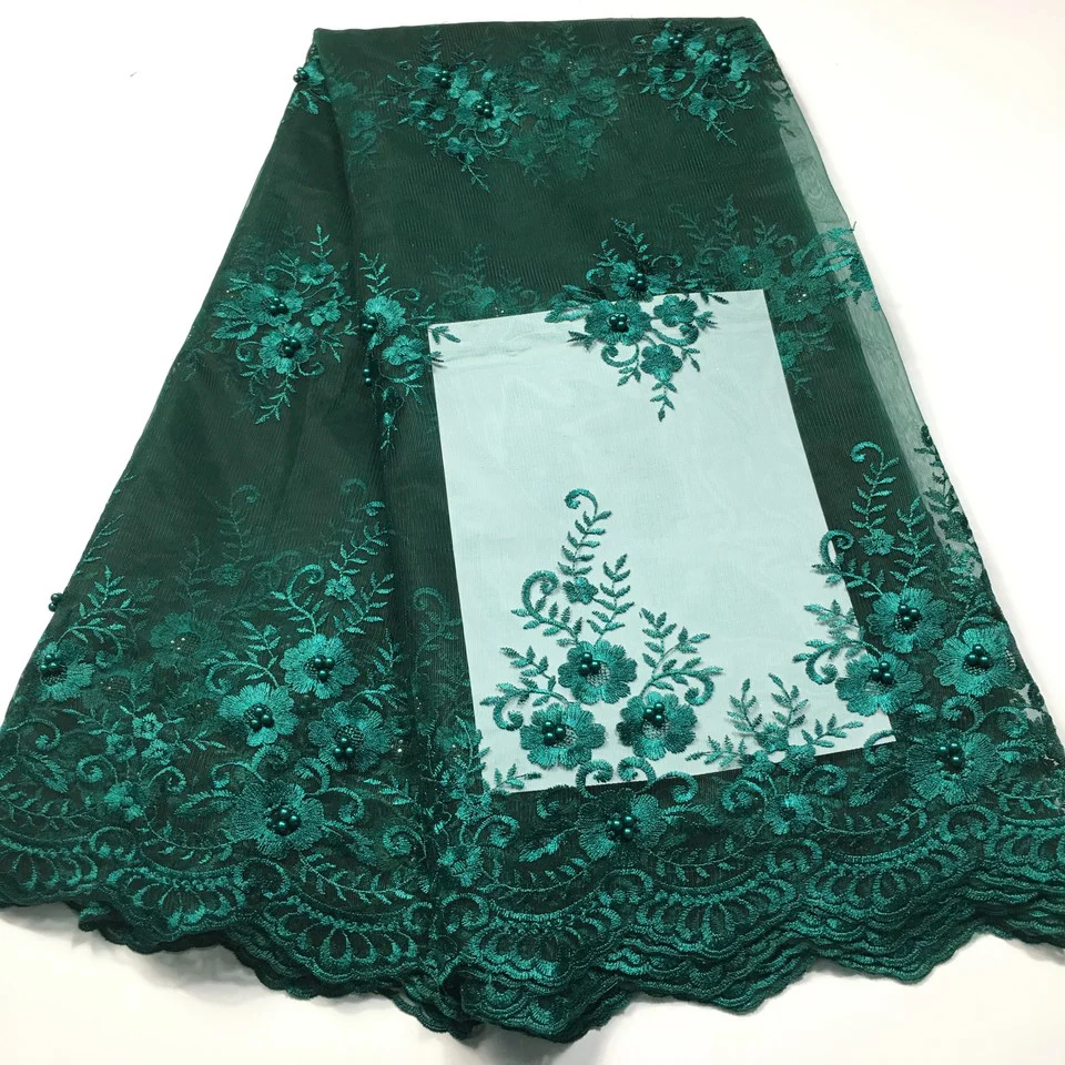 Green African Lace Fabric 2021 High Quality Lace With Beads/ Latest French Net Lace Fabric Nigerian Lace Fabrics For Wedding