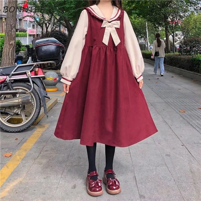 女性のためのボヘミアンスタイルのパッチワークサマードレス,大きな大学の衣服,セーラーカラー,レジャー,日本スタイル,非常に人気のある,ファッショナブル