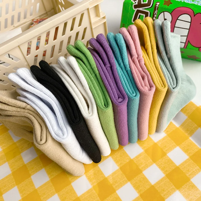 20Pcs=10Pairs Socks For Wholesale Solid Color Soft Breathable Womens Cotton Socks Pack Spring Summer Japanese Harajuku Sock Set