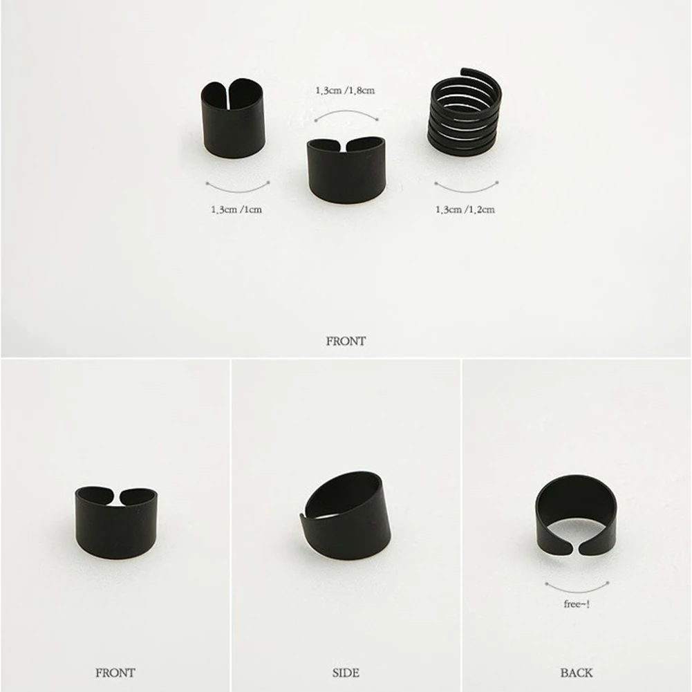 3 Pcs Women's Ring Set Punk Cool Black  Simple Knuckle Band Mini Rings Rock Charm Jewelry For Party Gifts  Open Adjustable image 3