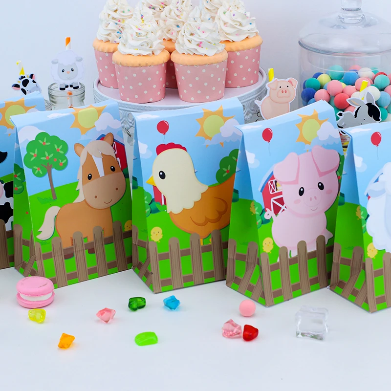 Farm Gift Boxes Candy Bags Animals Party Supplies Treat Box Baby Shower Decoration Sheep Pig Cow Farm House Kids Birthday Decor