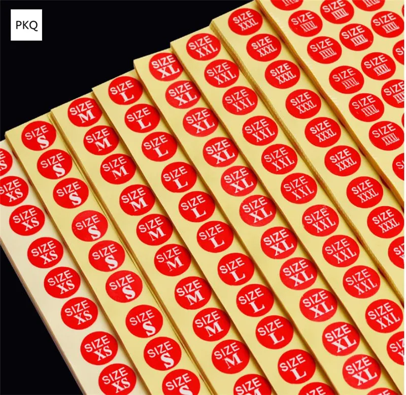 1980/1 مجموعة الأحمر الملابس حجم ملصق 13 مللي متر مستديرة ذاتية اللصق العلامات ورقة ملصق حجم التسمية XS/S/M/L/XL/XXL/XXXL حجم