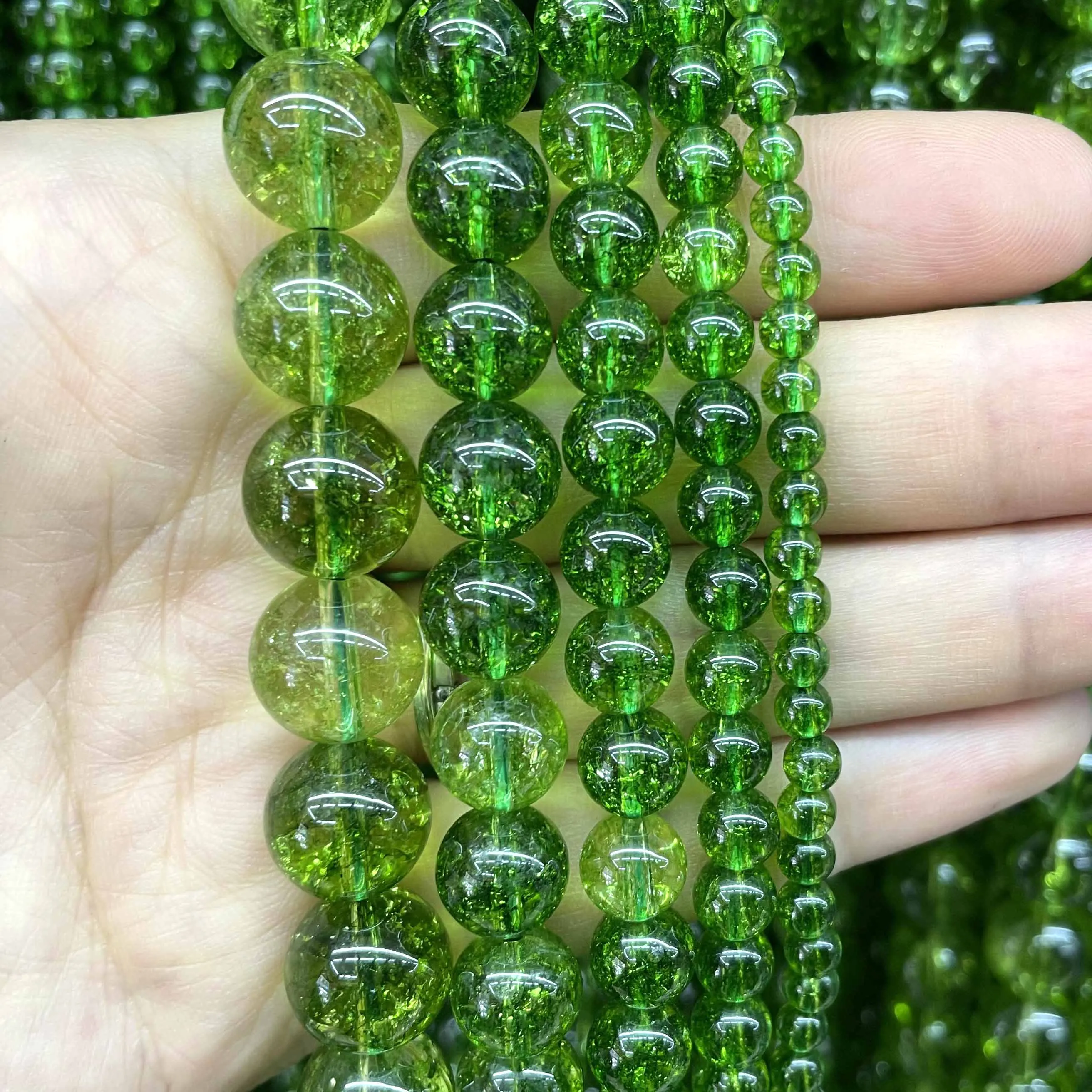 Wholesale Natural Green Peridot Crystal Quartz Stone Round Loose Beads 4 6 8 10 MM Pick Size Diy Bracelet For Jewelry Making