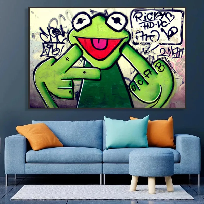 Funny Animal and Frog Kermit Finger Poster Print Street Graffiti Art Canvas Wall Painting Pictures Aesthetic Farmhouse Decor