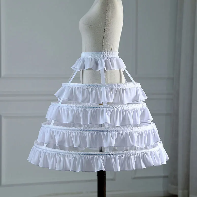 Quatro círculos babados birdcage crinoline lolita chiffon puffy deslizamento vestido 4 aço ajustável oco diário pannier