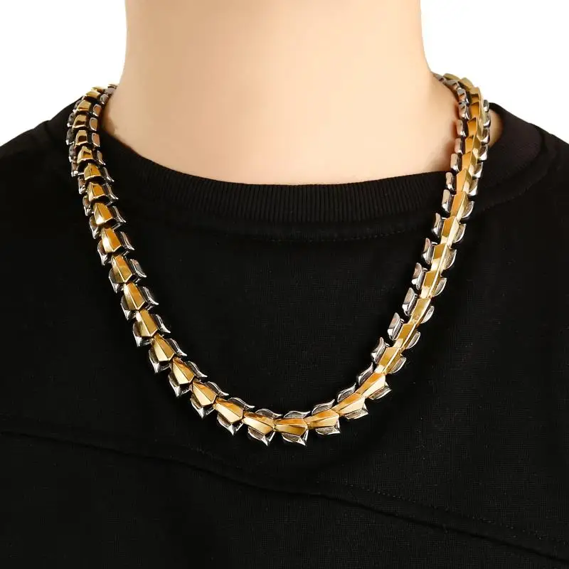 15mm Punk Gold Color Dragon Chain Necklace Bracelet Men Women Hiphop Rock Retro Black Stainless Steel Bike Biker Choker Jewelry