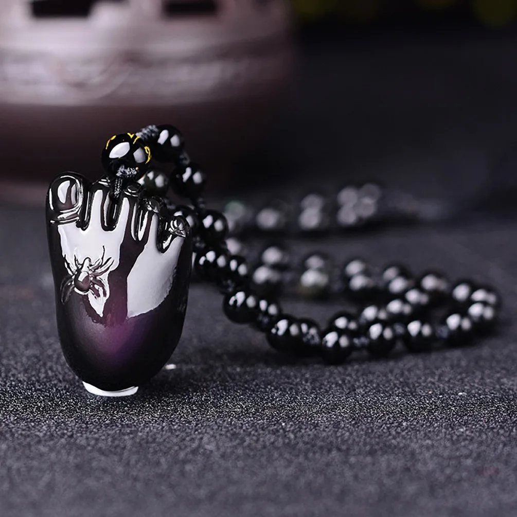 Natural Rainbow Obsidian Pendant Necklace Little Feet for Women Men Charm Jewelry Talisman Jade Jewelry