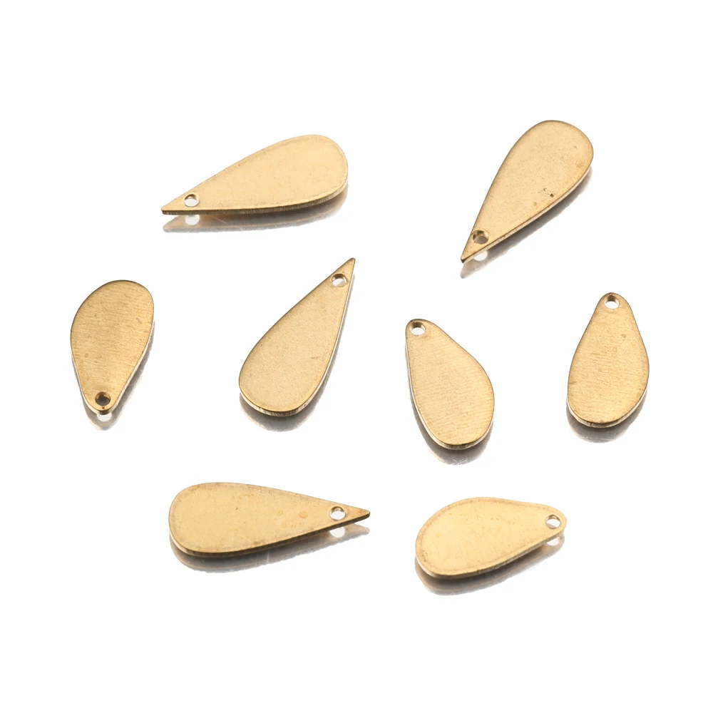 100Pcs/Lot Bulk Wholesale Raw Brass Water Teardrop Charms Chain Extension End Connector Bead Pendant For Handmade Jewelry Making