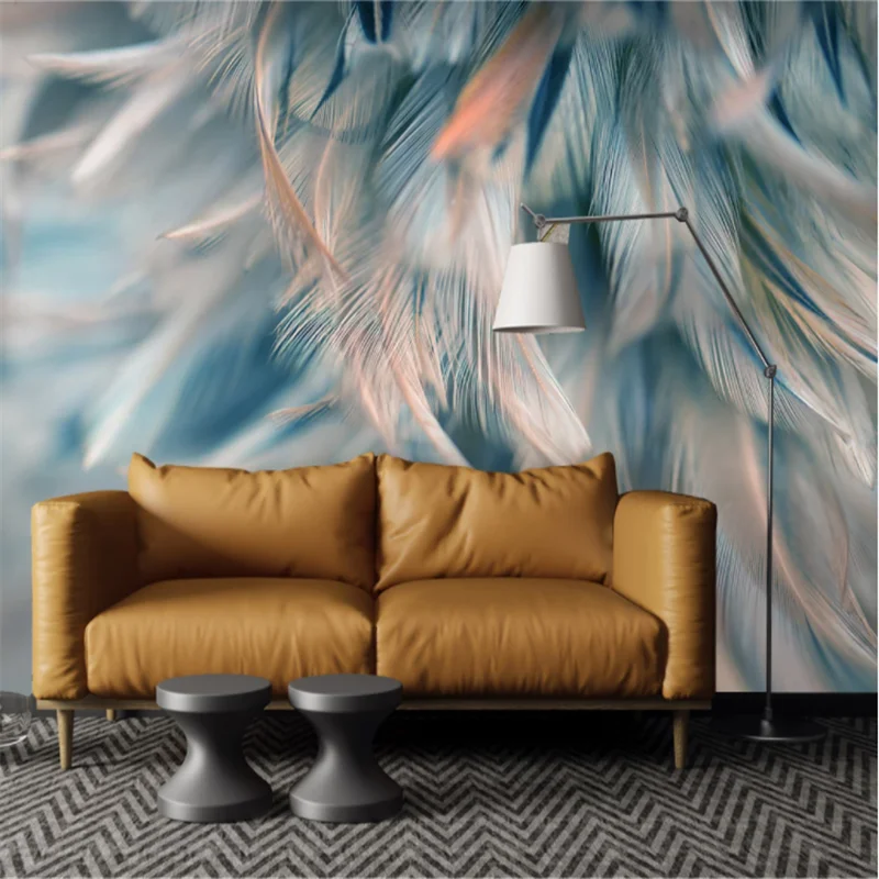 

Custom Mural Wallpaper Small Fresh Minimalist Feathers Background Wall Painting