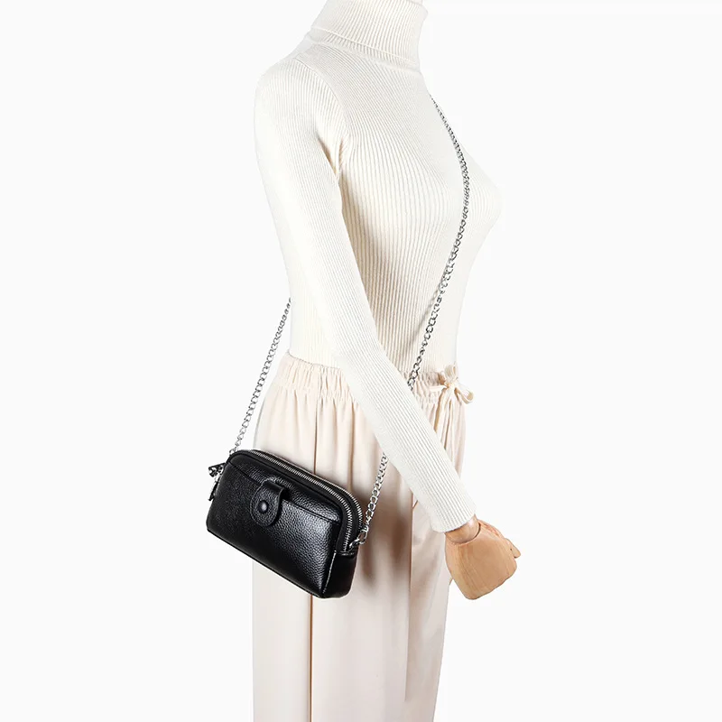 Double Layered Clutch with Zipper Leather Large Capacity Change Grab Bag Can Be Slung Over The Shoulder Wallet for Women