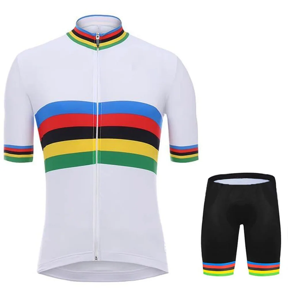 2020 World Champion Cycling Jersey Set White Pro Cycling Clothing Road Bike Suit Bicycle Bib Shorts MTB Uniform Maillot Culotte