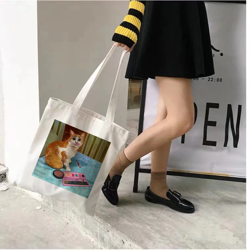 Women Canvas Tote Bag with Zipper Closure Fashion Animal Cartoon Dinosaur Print Shopping Bag Unisex Shoulder Bag Reuse Foldable