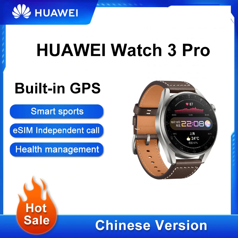 NEW HUAWEI WATCH 3 Pro Smartwatch,eSIM Cellular Calling,Built-in GPS Smart Watch ,14 Days Battery Life,All-Day Health Monitoring