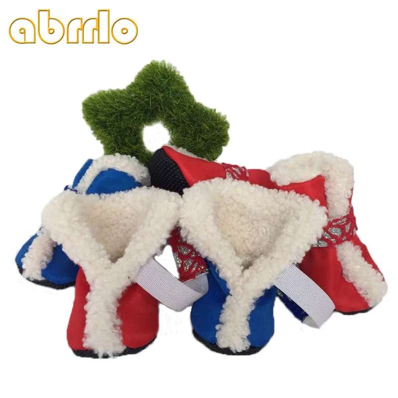 

Abrrlo 4pcs Christmas Waterproof Winter Pet Dog Shoes Anti-slip Snow Boots Footwear Thick Warm For Small Dogs Puppy Dog Booties