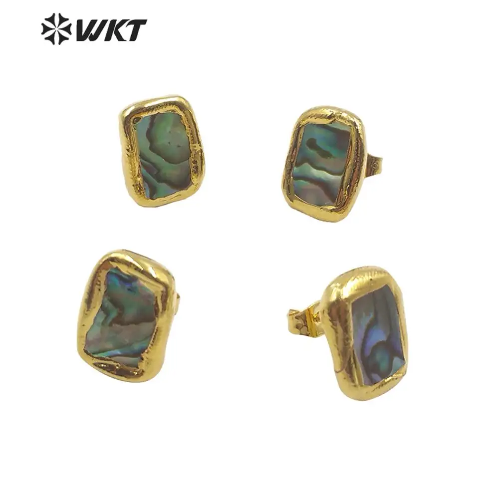 

WT-E602 WKT Natural Shell Earrings Square Shape Abalone Stud Earrings Gold Electroplated Vintage Earrings Jewelry Gift For Lady