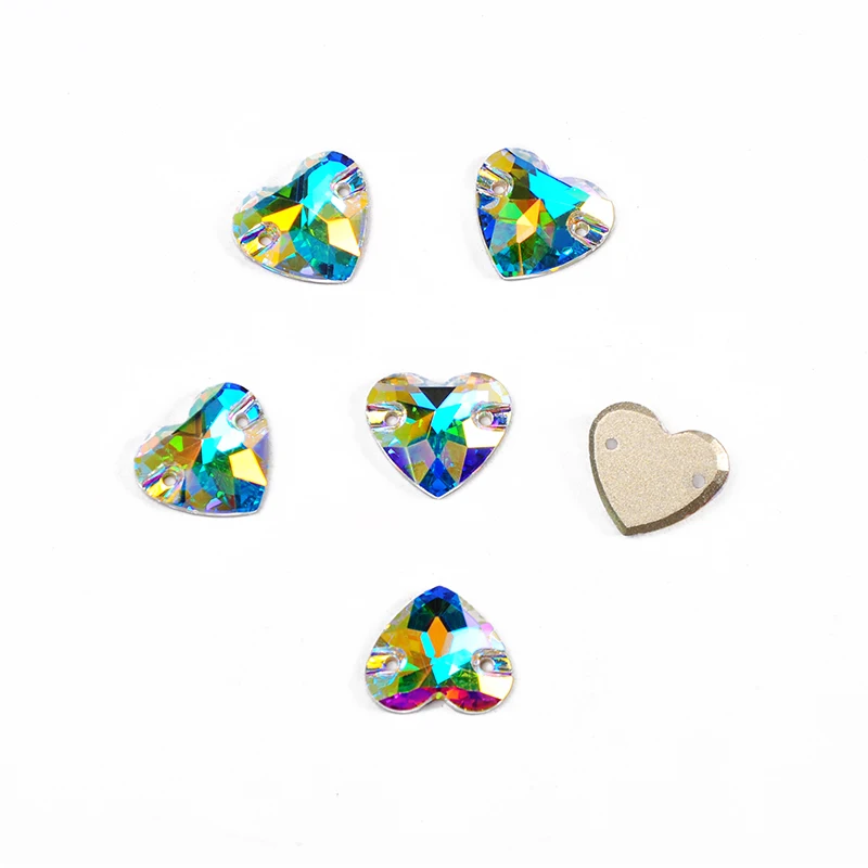 YANRUO 3259 All Sizes AB Heart DIY Crafts Flatback Strass Glass Rhinestones Sew On Stones And Crystals For Dress Decoration