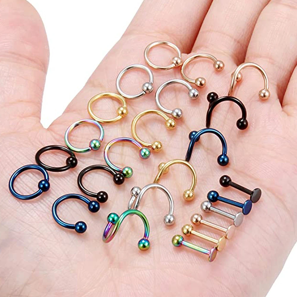 Spiral Barbell Surgical Steel Twist Cartilage Helix Tragus Earring Lip Eyebrow Labret Hoop Rings Piercing Jewelry for Women Men