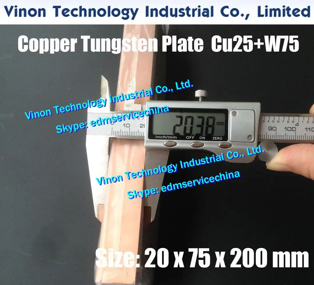 

(1PC PACK) 20x75x200mm Copper Tungsten Plate CuW75 (W75+Cu25), edm Tungsten Copper Electrode W75, Electric Spark Tungsten Copper