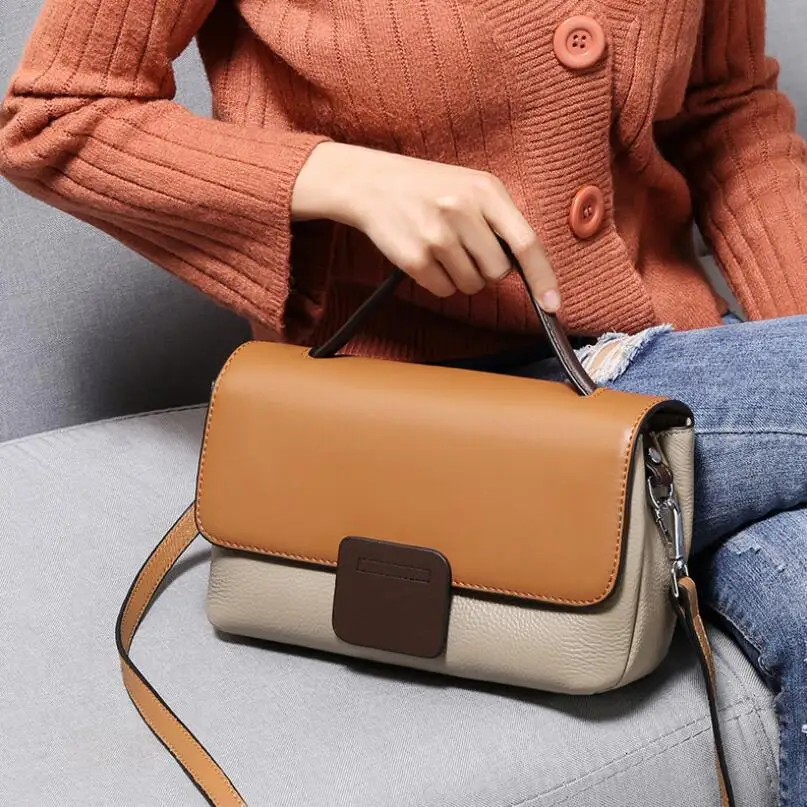 

Luxury Brand Ladies Handbags Genuine Leather Fashion Contrast Color Women Shoulder Messenger Bag Casual Totes Crossbody Bags