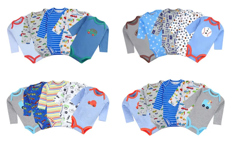 5-teilige Baby-Bodys, 3–24 Monate, Winggle-in-Baumwolle, langärmeliger Baby-Body – Detail 5