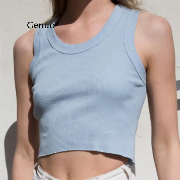 Women ribbed summer slim bodycon casual solid crop top cropped tank tee tshirt for female in 6 colors