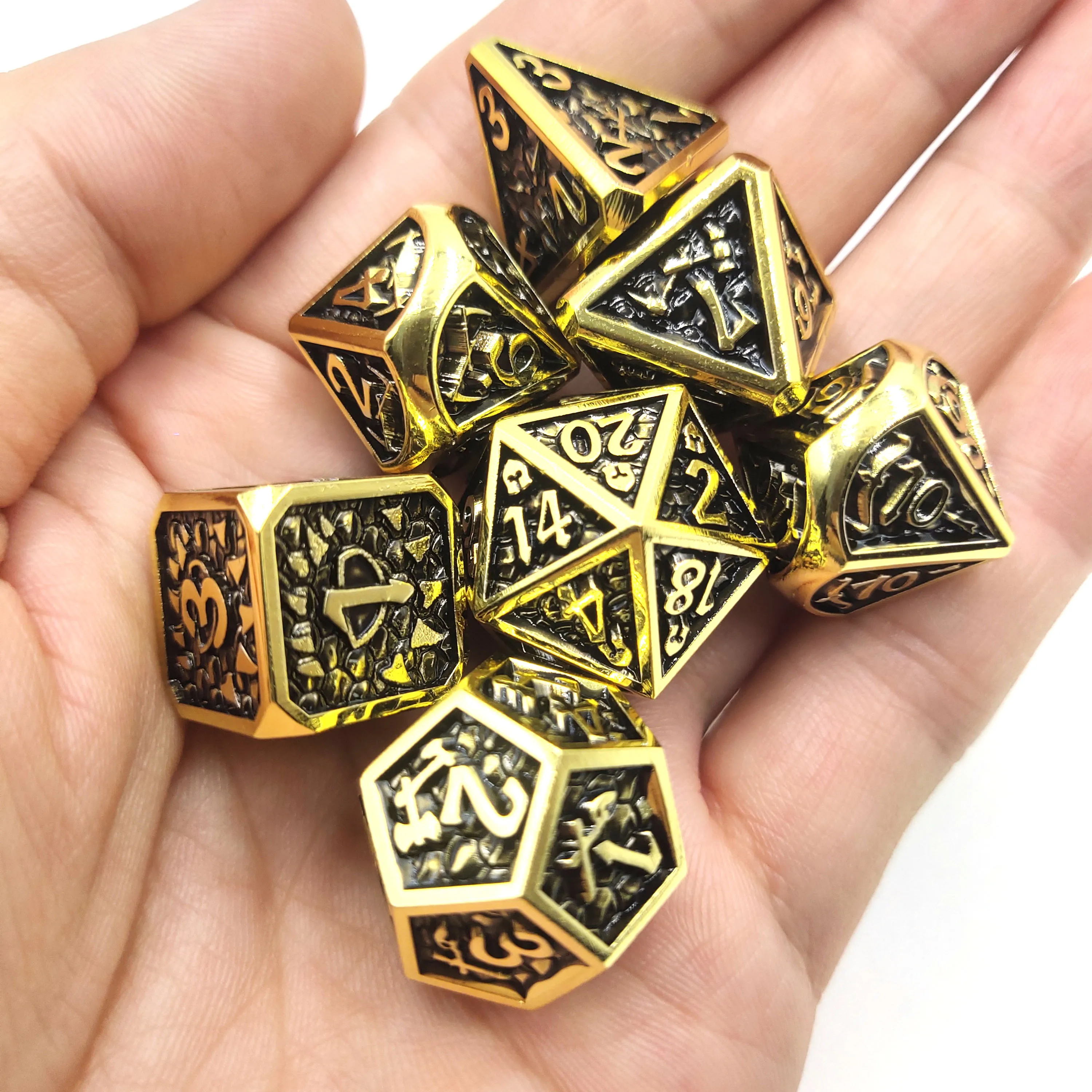 Metal Polyhedral Dice Set, DND Role Playing Game, D & D, RPG Board Games, Dices, D4, D6, D8, D10, D12, D20 with Velvet Bag