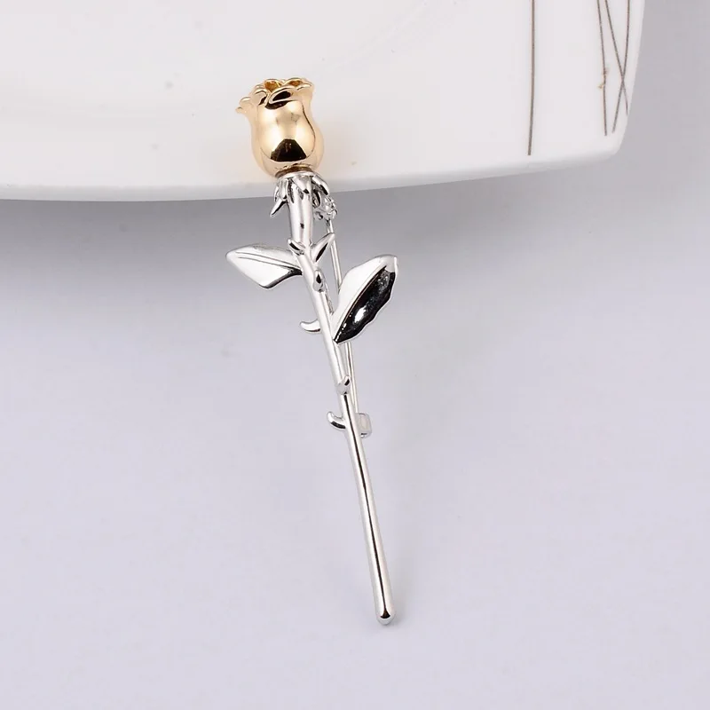 Elegant Metal Gold Silver Color Rose Flower Anti-glare Brooch Cute Cardigan Buckle Collar Clip Pin Accessories