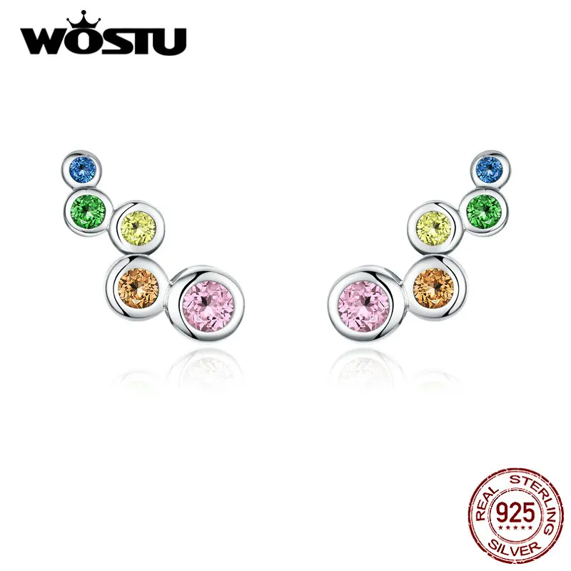 WOSTU 2019 New Design Authentic 925 Sterling Silver Earrings Simple 5 Circle CZ Stud Earrings For Women Fashion Jewelry CTE235