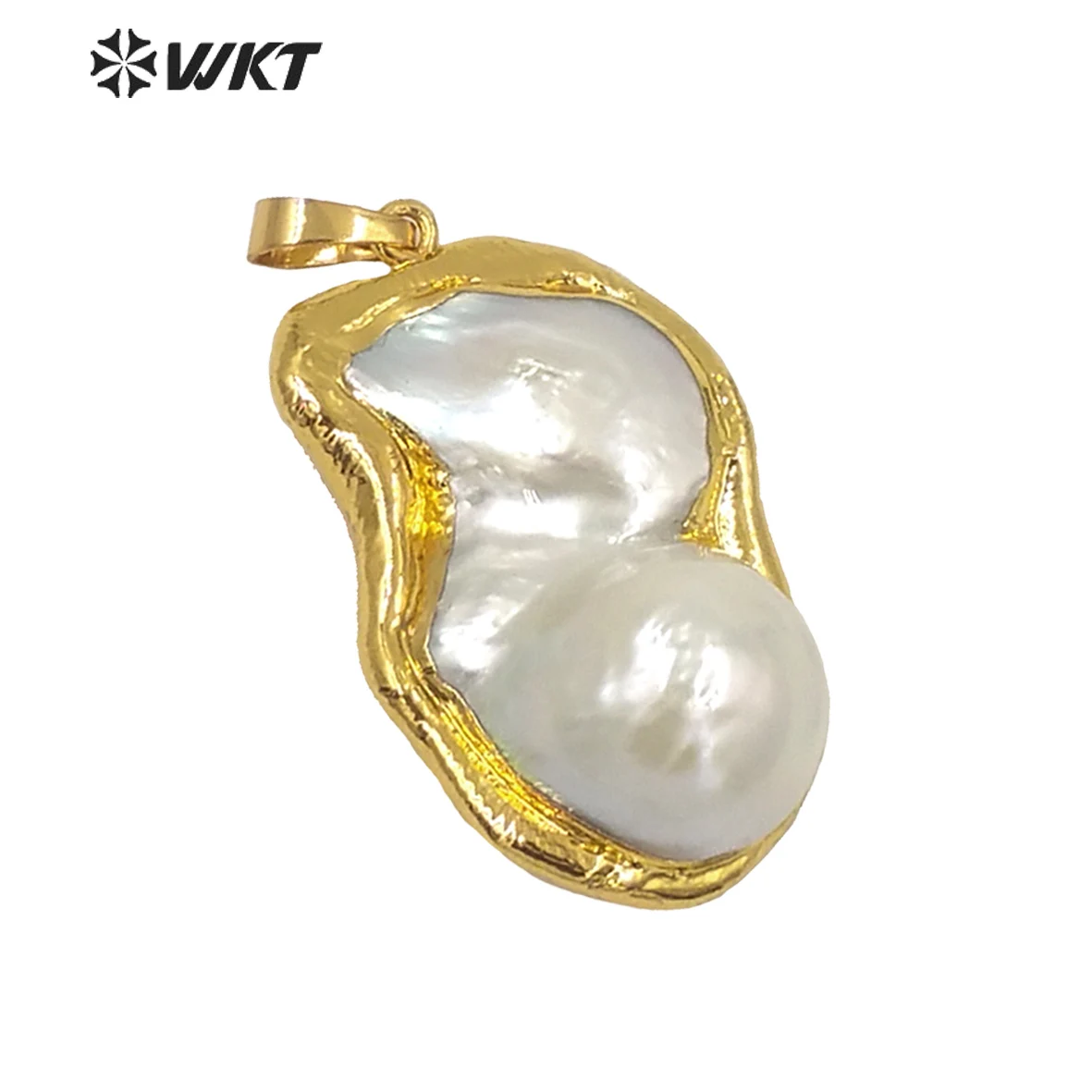 WKT WT-JP103 Trendy Style Fine Quality Natural Freshwater Pearl Pendant Irregular Shape With Gold Trim Decorated