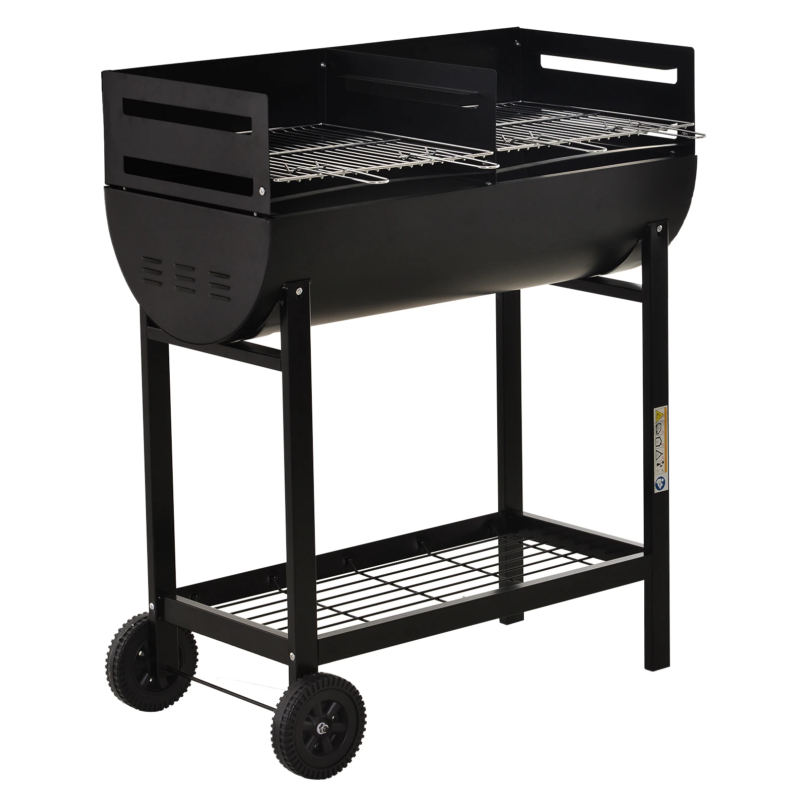 Outsunny houtskoolbarbecue met in hoogte verstelbare grill en wielen 90X45X96 cm
