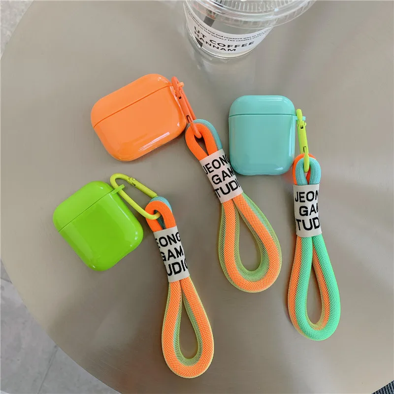 INS الموضة الفلورسنت اللون حزام اليد الحال بالنسبة AirPods 1 2 ل Airpods 3 برو سماعة سيليكون لينة محمية غطاء لطيف لينة