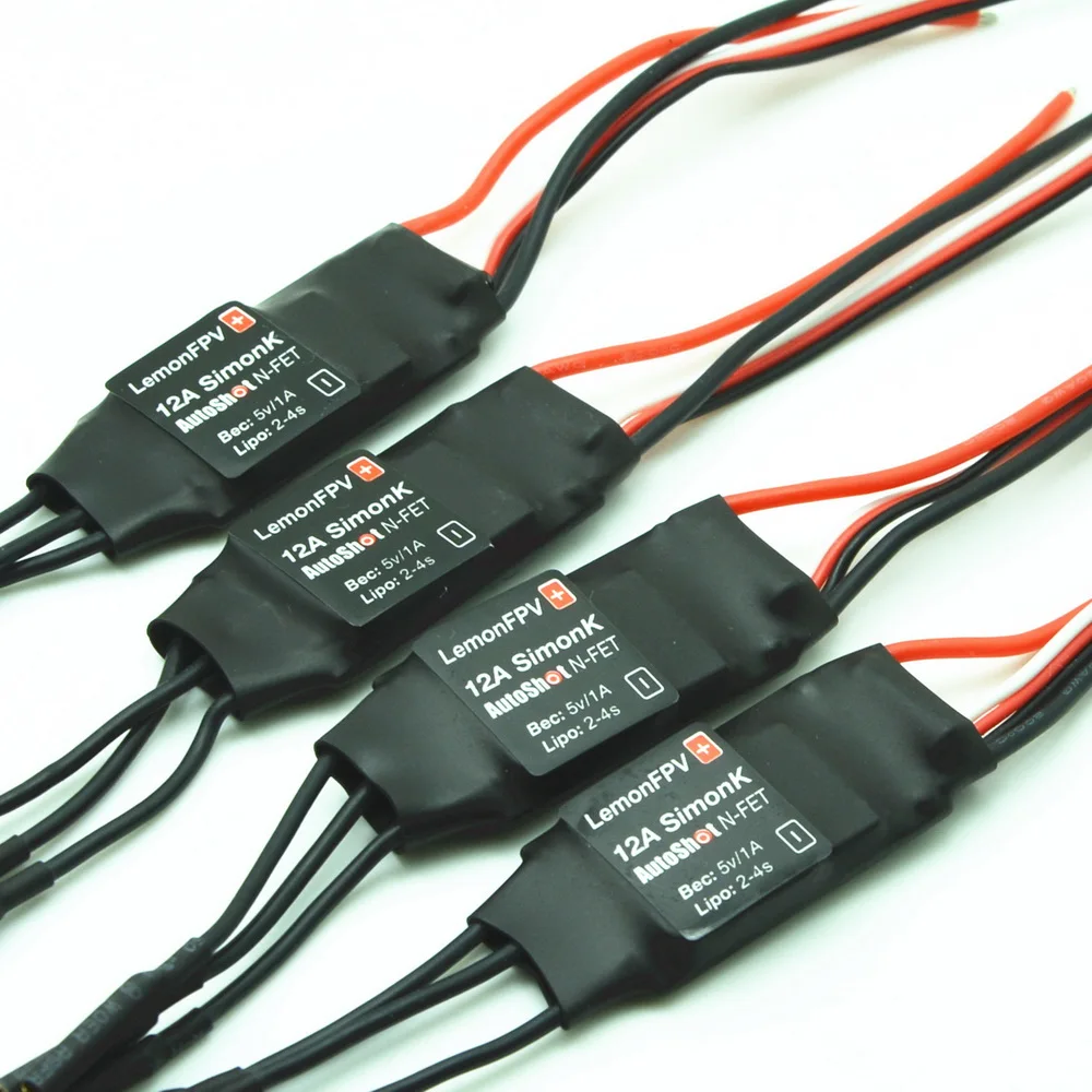 

4PCS/Lot LemonFPV 2-4S lipo 12A SimonK ESC N-FET with 5V/1A BEC Flashed SimonK Firmware for Blackout QAV250 Mini FPV Quads.