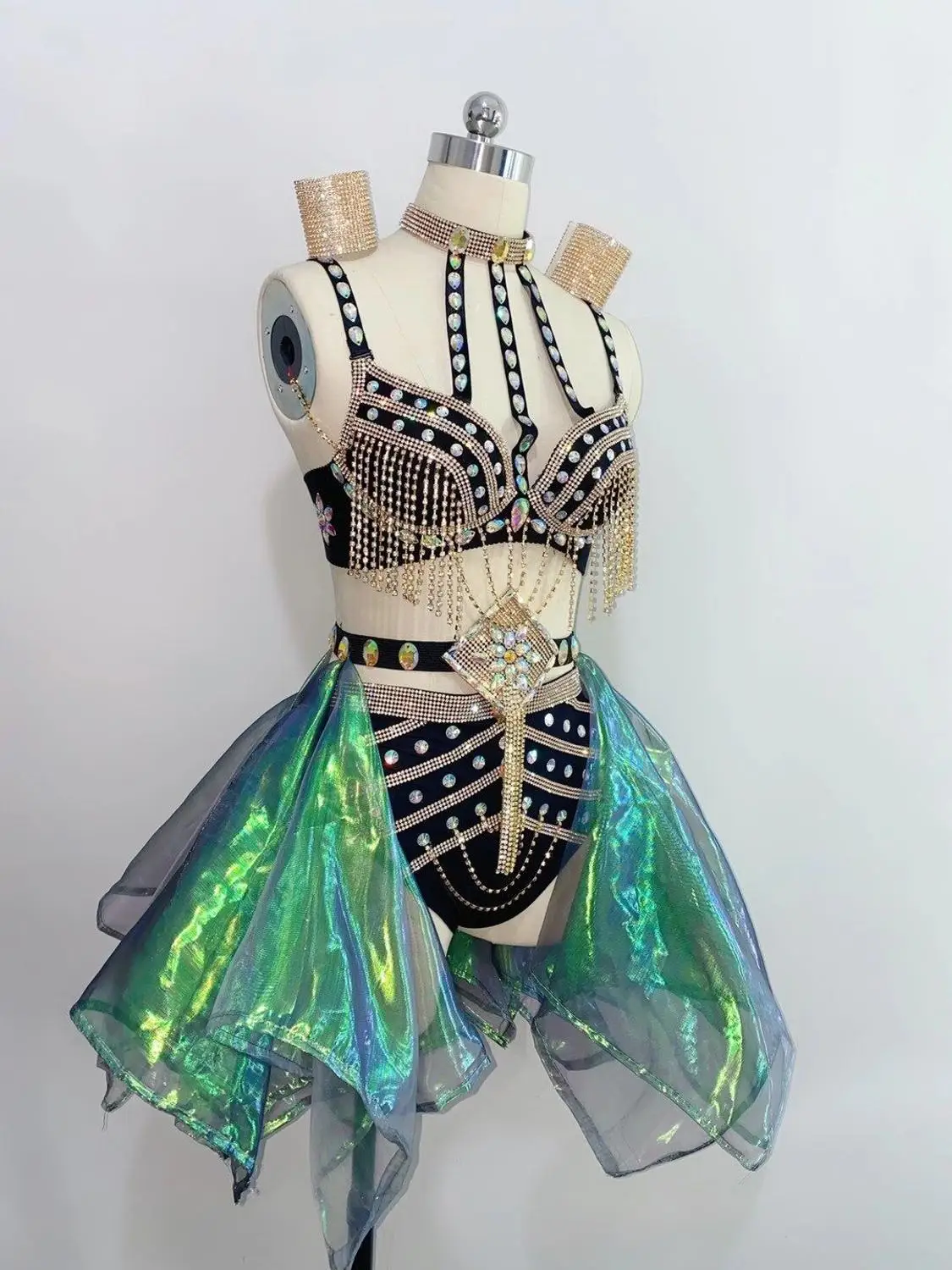 바 나이트클럽 섹시 무대 공연 의상 여성 DJ 가수 고고 댄스팀 페스티벌 파티 레이브 의상 라인스톤 비키니 세트