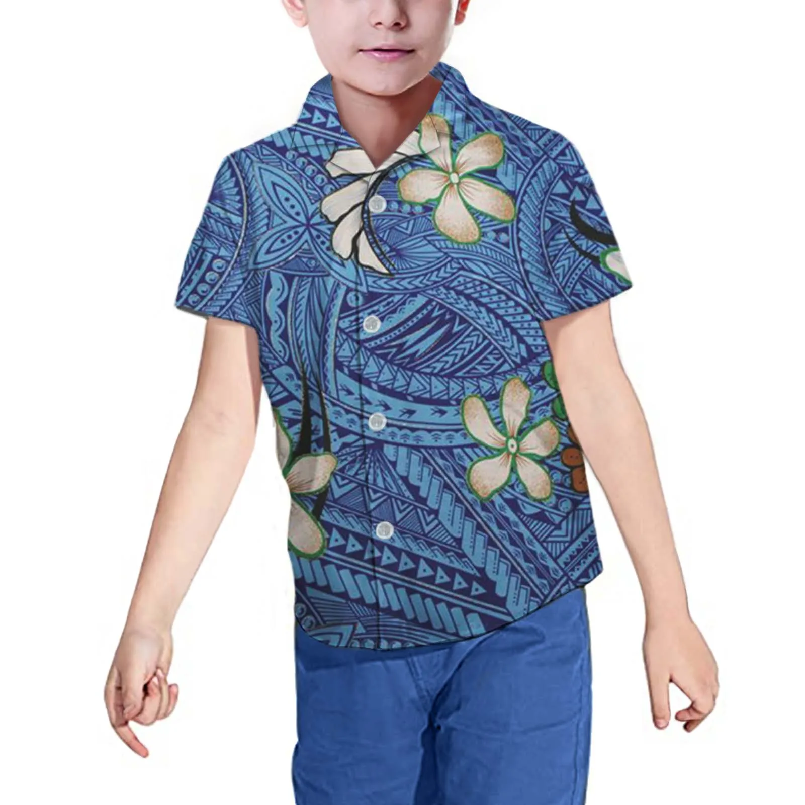 

HYCOOL 2021 Spring Autumn Fashion Short Sleeve Printed Polynesian Samoa Pattern Boy Shirts Floral Kid Casual Clothes Gift