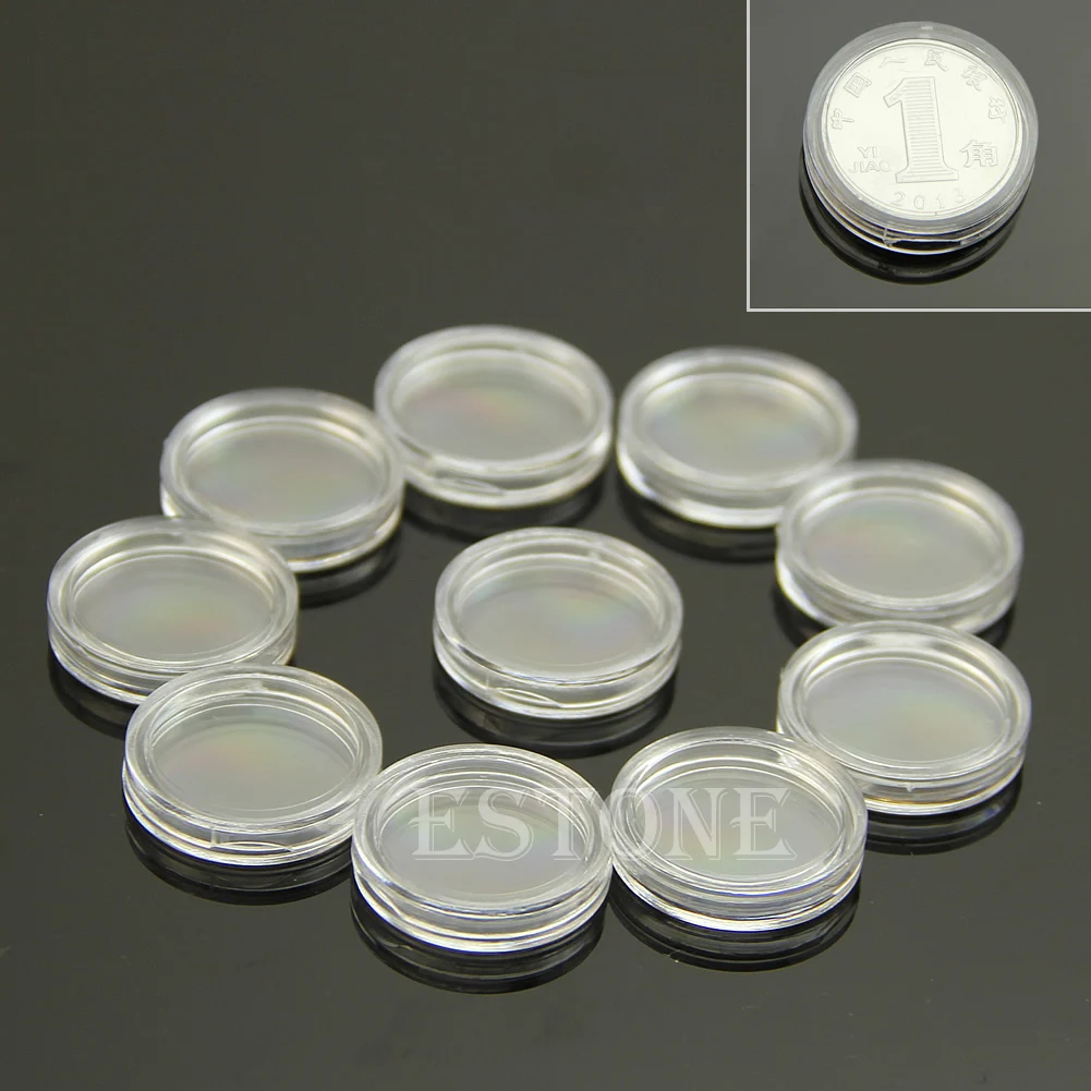 10 pcs 18mm Clear Round Cases Coin Storage Capsules Holder Plastic Useful New