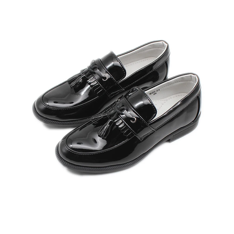 Boys Kiltie Tassel Loafers for Kids Wedding Party Formal Dress Shoes PU Leather Borgue Antislip Sole Block Heel Wear-Resistant