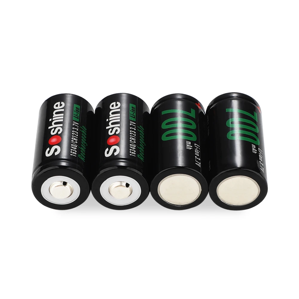 Soshine 4PCS Li-ion RCR123 16340 700mAh 3.7V Rechargeable Battery With Battery Case Storage Box